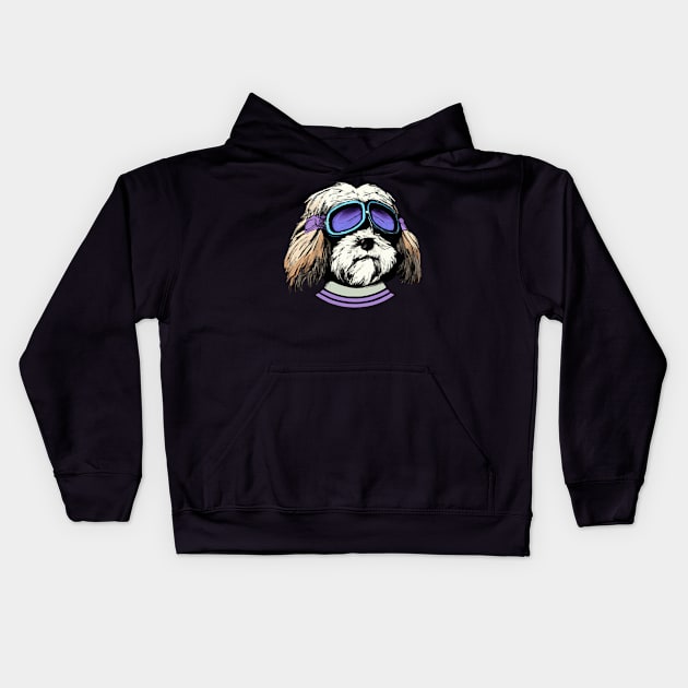 Havanese Dog Pilot Funny Dog Owner Retro Funny Dog Kids Hoodie by BetterManufaktur